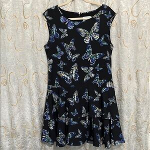 CeCe Black and Blue Ruffled Tiered Fit and Flare Dress